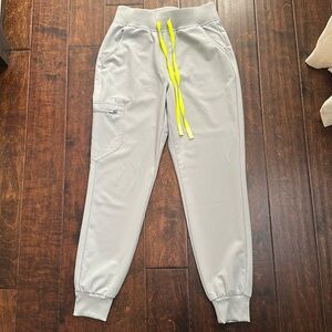Figs High Waisted Joggers in Gray with Neon drawstring. Worn once.
